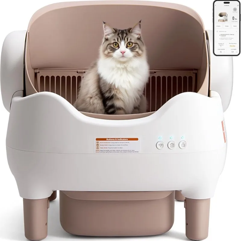 Self Cleaning Litter Box, Automatic Cat Litter Box with APP Control, Odor-Free Waste Disposal Includes Trash - Best