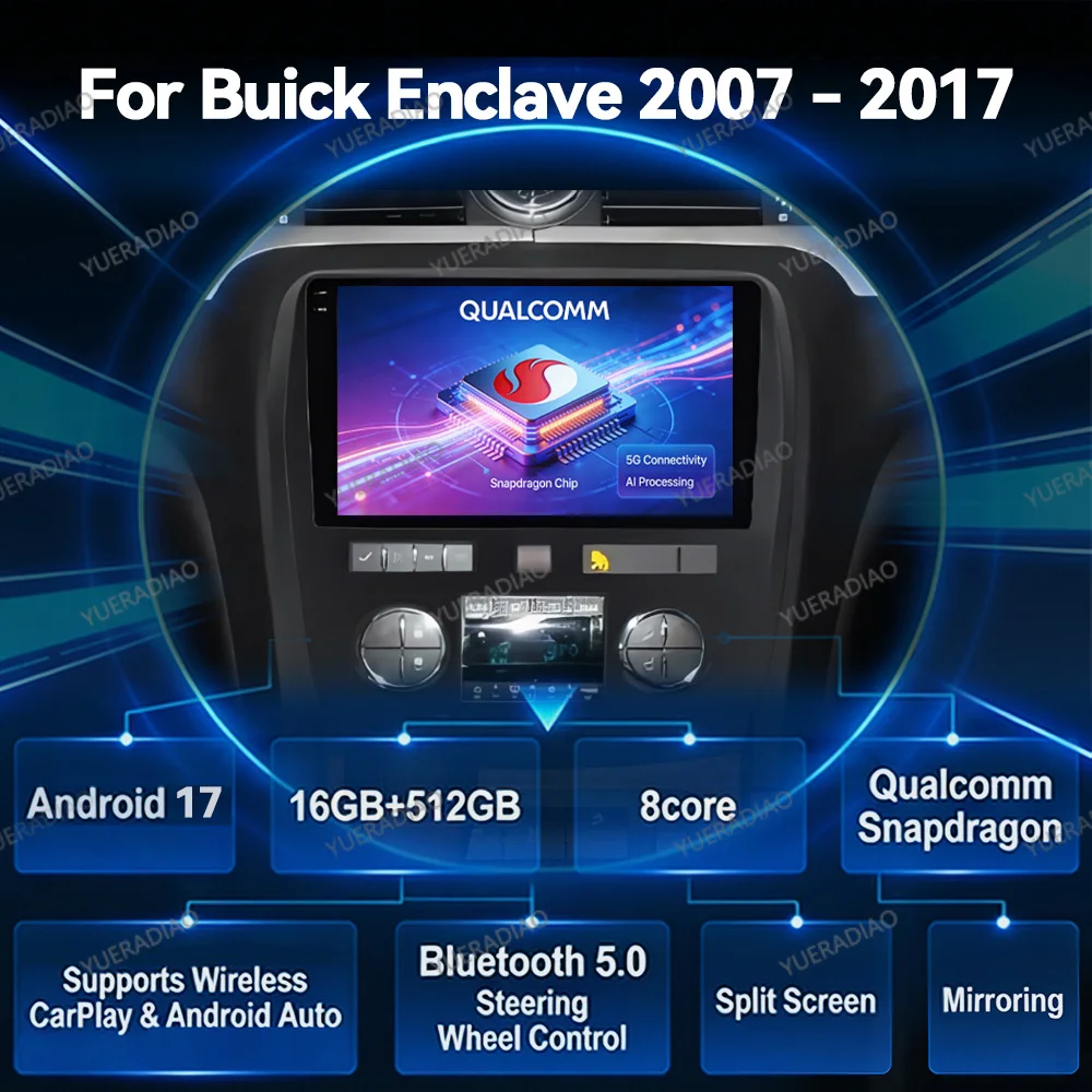 Android 17 Car Radio For Buick Enclave 2008 - 2012 BT Multimedia Stereo Video Player 2DIN Carplay Auto Mirror Link Touch Screen