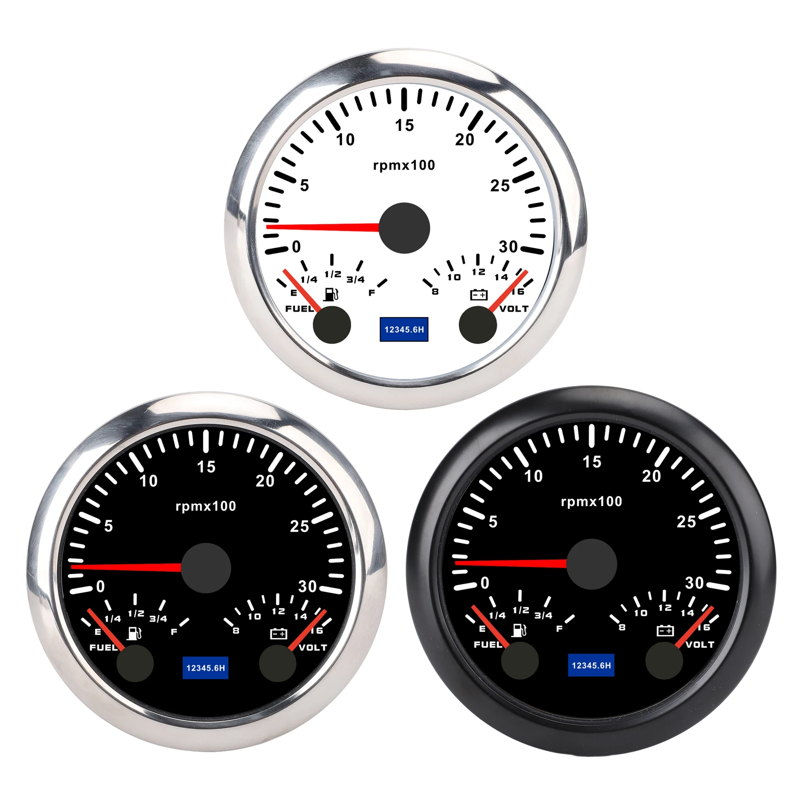 

85 мм 3 в 1 спидометр 3000 об/мин тахометр 8–16 В вольтметр E-1/4-1/2-3/4-F датчик уровня топлива для аксессуаров для яхт-грузовиков RV