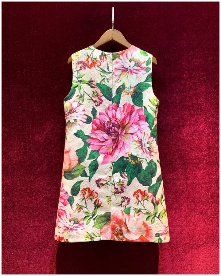 Fashion Printed A- Line Dress for Women High-End Elegant Heavy Beaded Light Luxury Slim-fit Floral Dresses 2024 Summer New