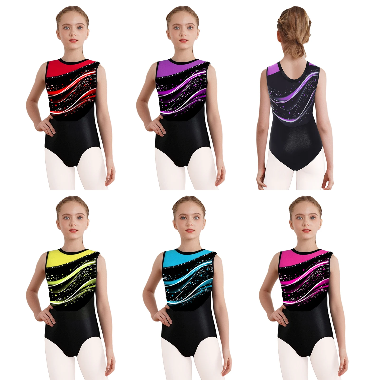 

New Girls Ballet Gymnastics Leotards for Kids Swimsuits Sleeveless Bodysuits Figure Ice Skating Costume Children Shiny Dancewear