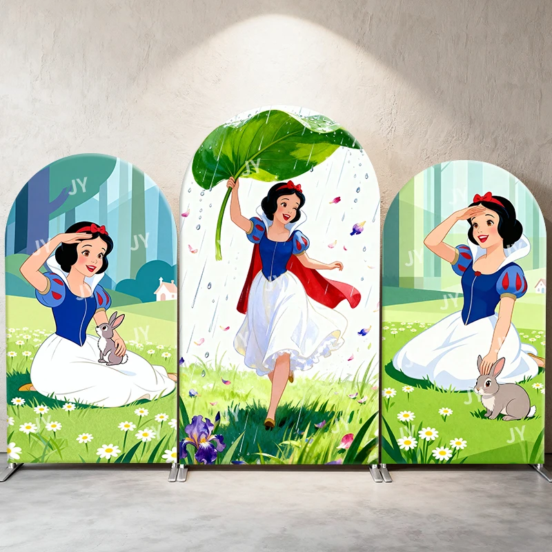 

Snow White And Bunny Arch Backdrop Cover Forest Rain Scene Princess Theme Kids Birthday Party Photo Booth Decor Background