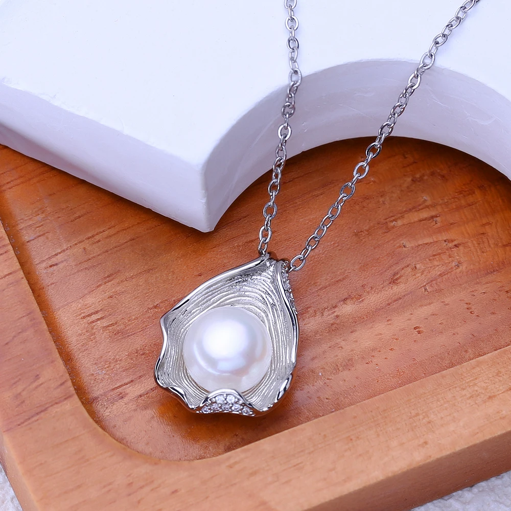 FENASY 10-11MM Natural Freshwater Pearl Fashion 925 Sterling Silver Pendant Necklaces Party Jewelry Gifts For Women