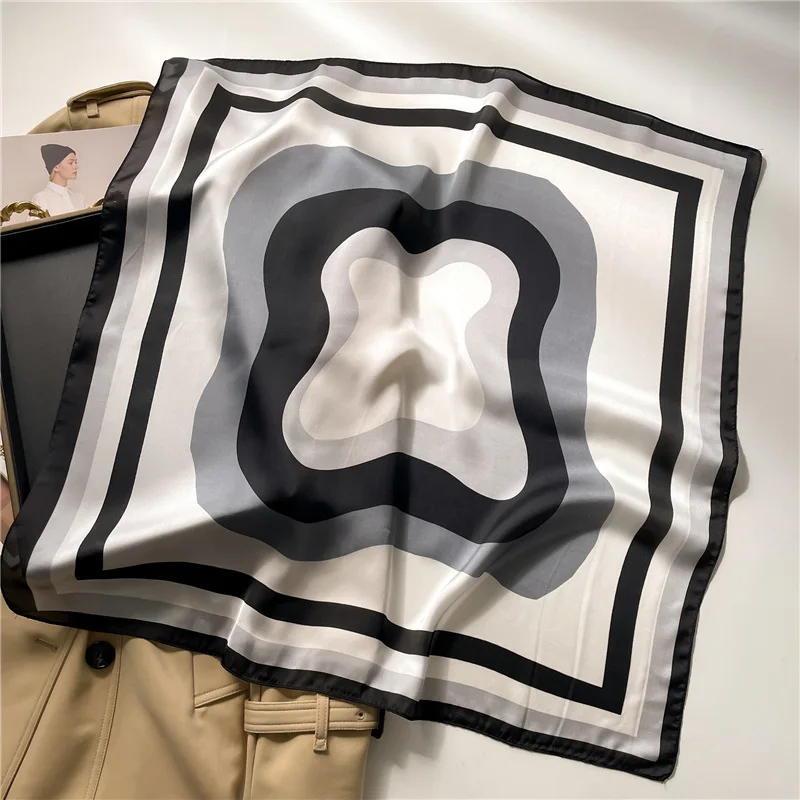 Geometrische Colorblock Vierkante Imitatie Zijden Sjaal Vrouwen Satijnen Sjaal Wrap Hijab Vrouwelijke Haarband Luxe Hoofddoek Echarpe