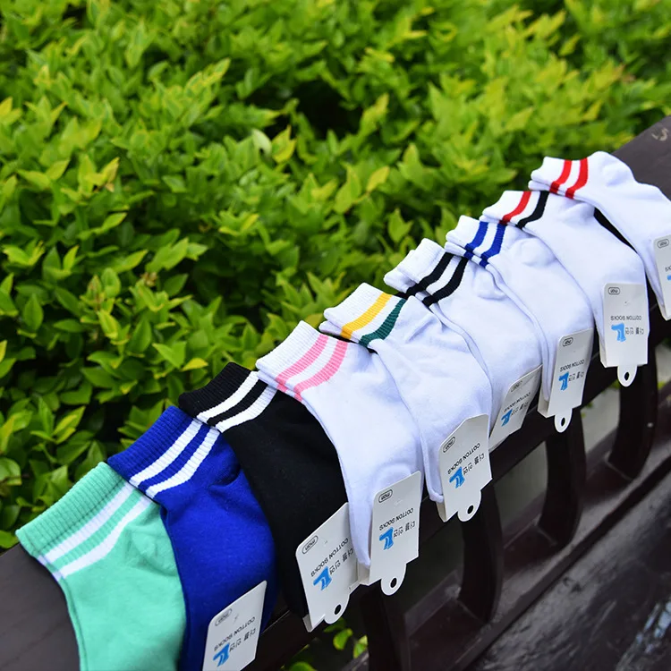 

Socks Women Spring Summer Korean Style Version Of The Two Bars Striped Harajuku Long Cute Crew Rainbow Cotton White Ankle Socks