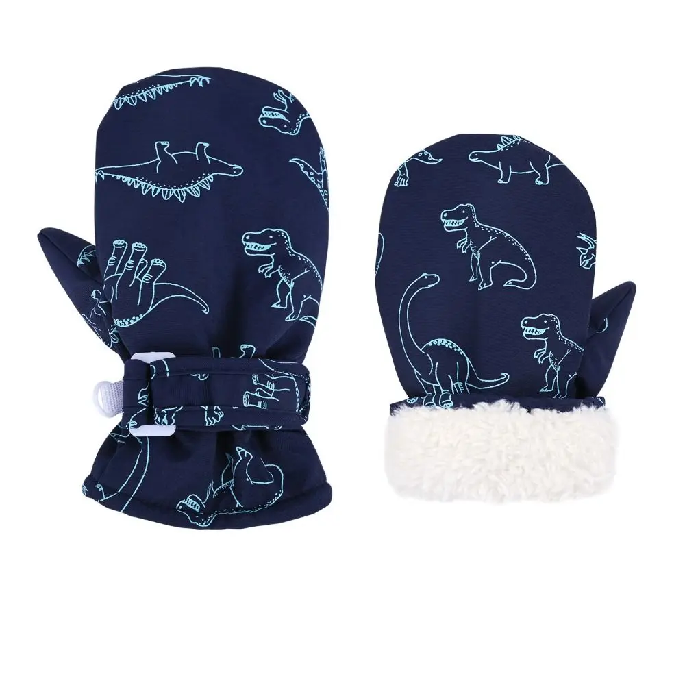 Cartoon Dinosaur Print Kids Gloves Thickened Fleece Winter Warm Gloves Waterproof Windproof Baby Mittens Girls Boys