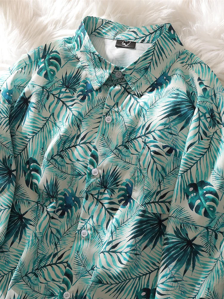 

Мужская летняя рубашка из ледяного шелка для пляжа в гавайском стиле, с коротким рукавом, для путешествий, с цветочным принтом, молодежная, модная, свободного кроя.