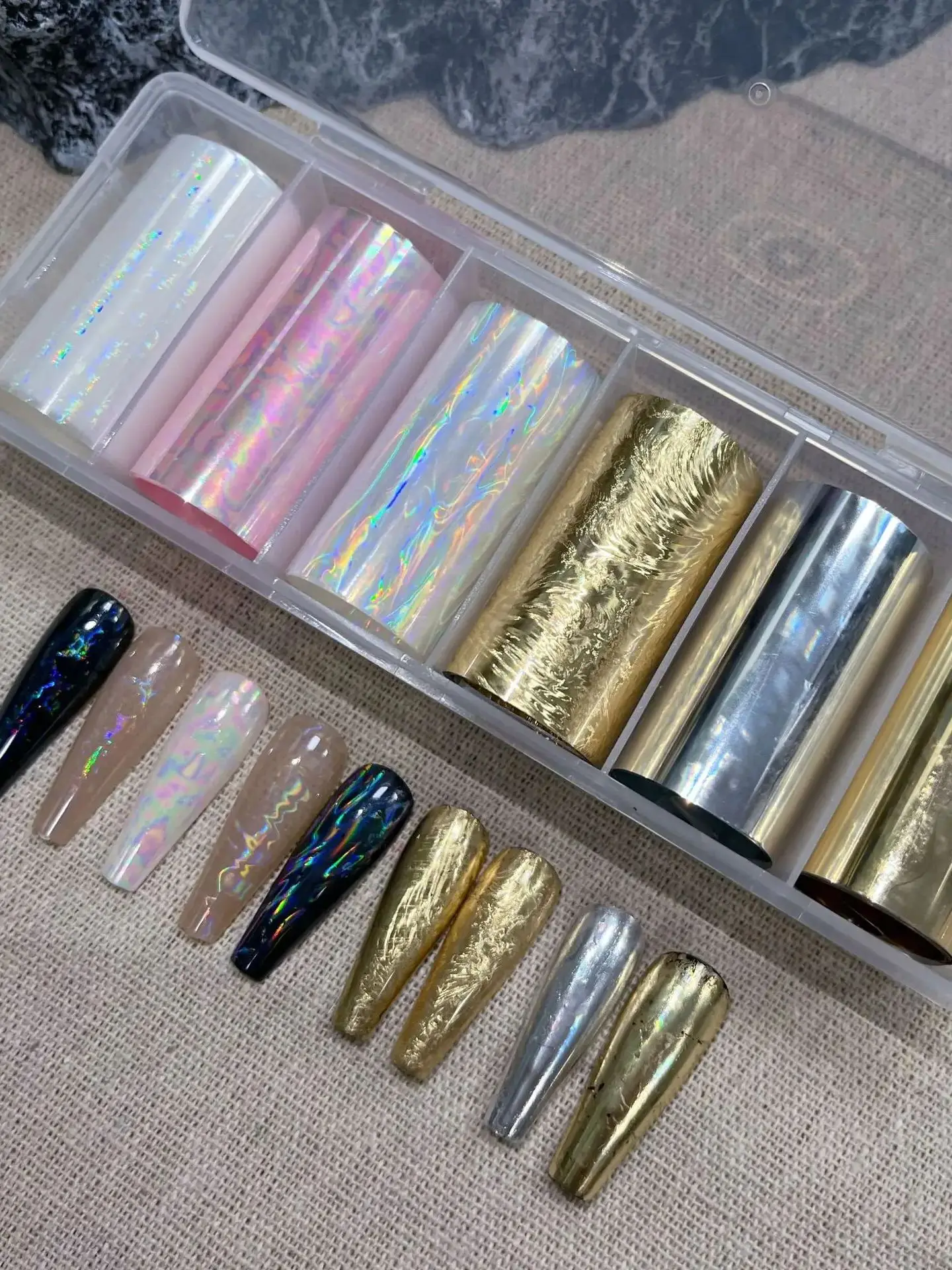 Feuilles de papier pour ongles, 6 pièces, papier bonbon, poire Laser, pour transfert d'ongles, enveloppes holographiques, décorations pour Nail Art