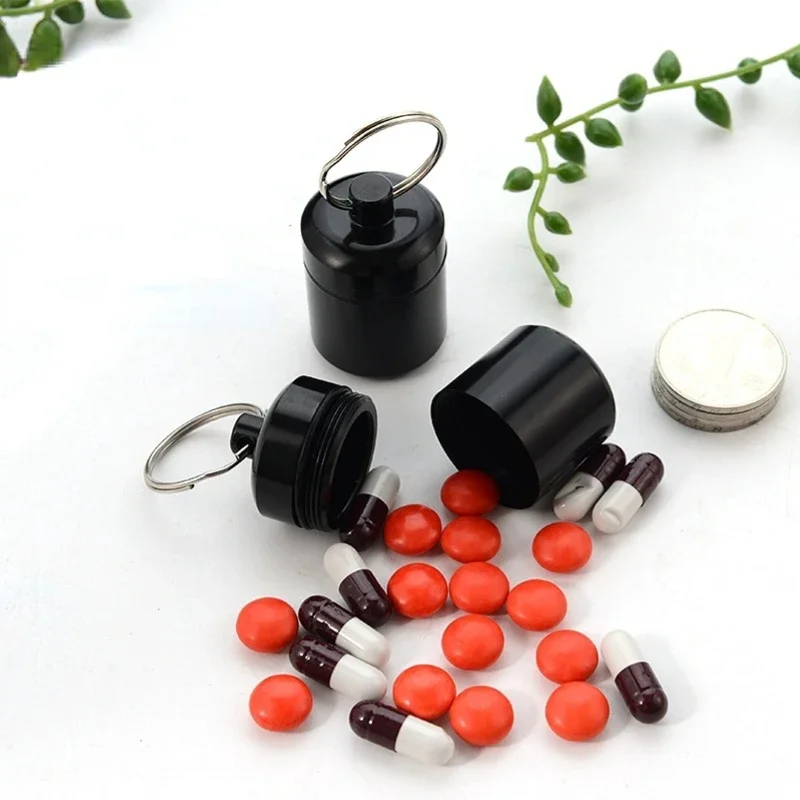 Portable Mini Stainless Steel Sealed Capsule Waterproof Pill Box Aluminum Flat Head and Keychain for Vitamins Medicine Outdoor