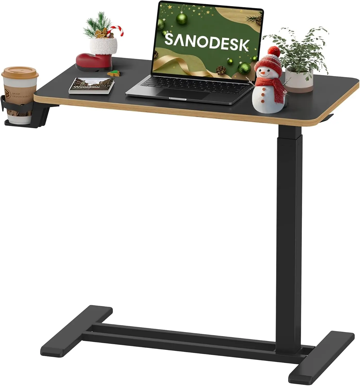 

Adjustable Overbed Table with Hidden Wheels, Mobile Laptop Desk Cart for Hospital and Home Use (27.6" W x 15.7" D, Black)