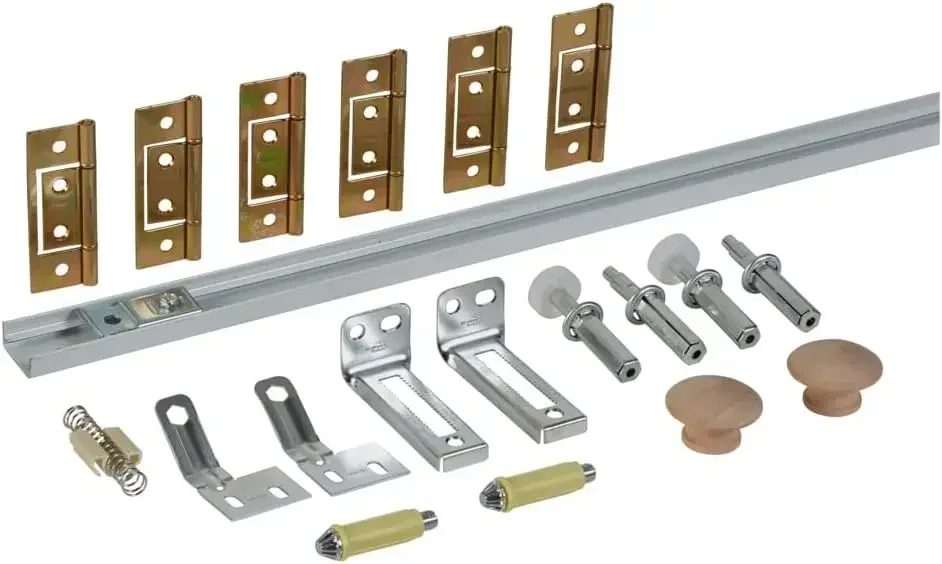 N343-723 complete double folding door hardware set 48 inch white surface mount, for 7/8 inch 1-3/8 thick door indoor use four-way adjustable easy to install