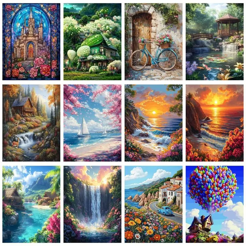 

GATYZTORY 5D DIY Diamond Painting Full Square Round Seascape Diamond Embroidery Cross Stitch Mosaic Rhinestone Home Decor