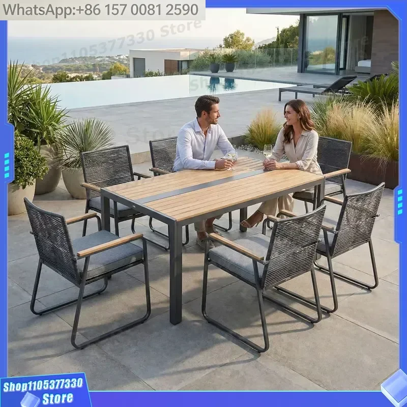 Modern Durable Garden Table & Chairs Set Outdoor Dining Table and Chairs for Patio Balcony Courtyard & School Use