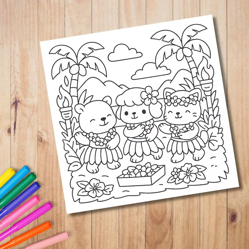 28 Halaman Buku Mewarnai Cutie Hawaii, Buku Melukis untuk Hadiah Hari Valentine, Hadiah Pesta Ulang Tahun, Perlengkapan Menggambar, Natal