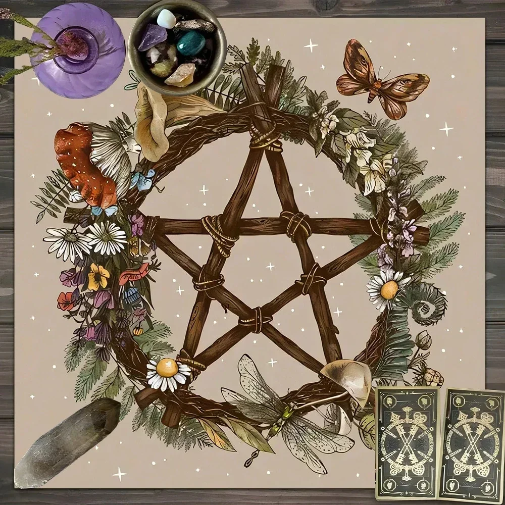 Pentagram Square Altar Cloth Magic Wiccan Tarot Tablecloth Divination Mat Witchcraft Pagan Decor Tapestry