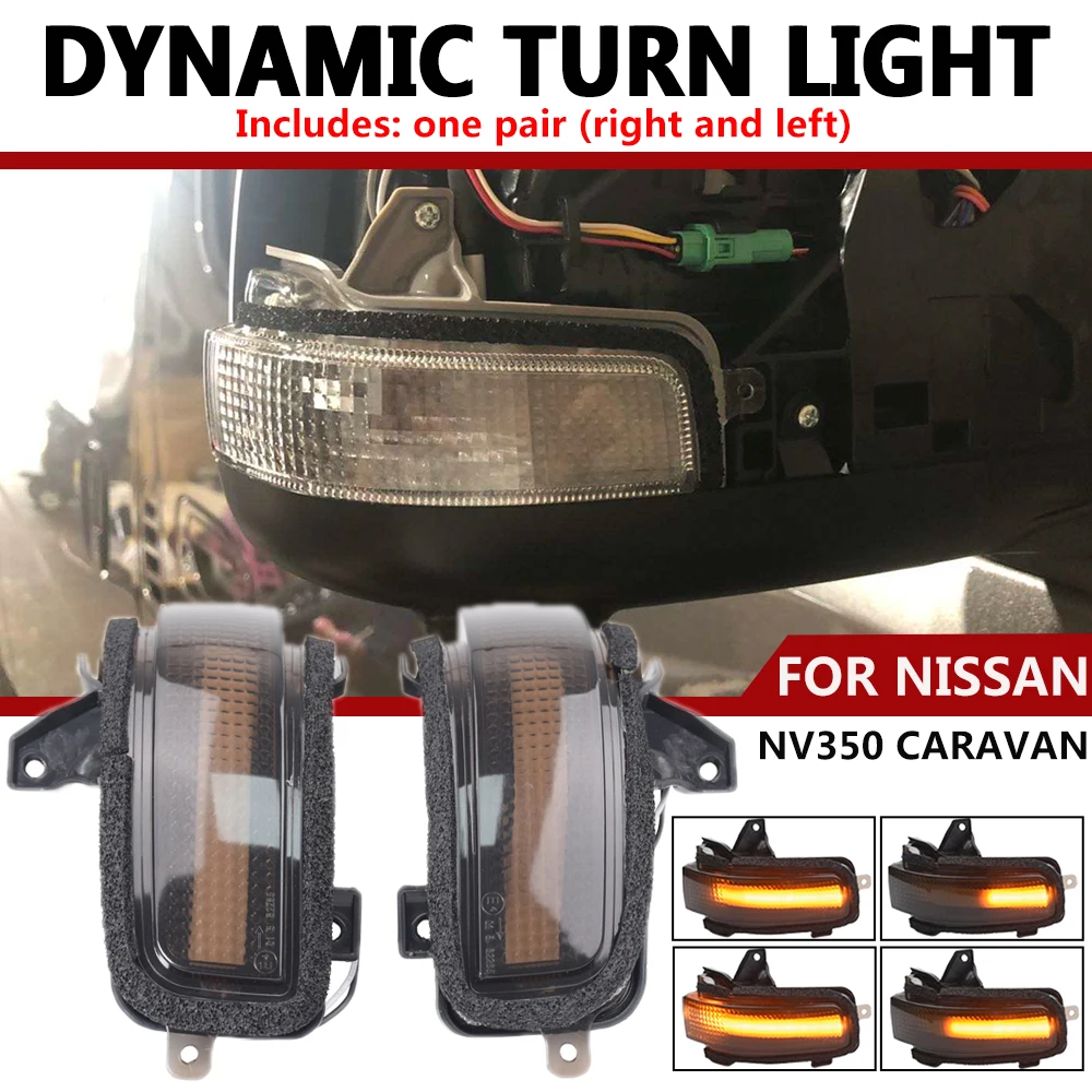 2pcs Scroll LED Dynamic Turn Signal Light For Nissan NV350 Caravan Side Mirror Flashing Light Repeater Blinker