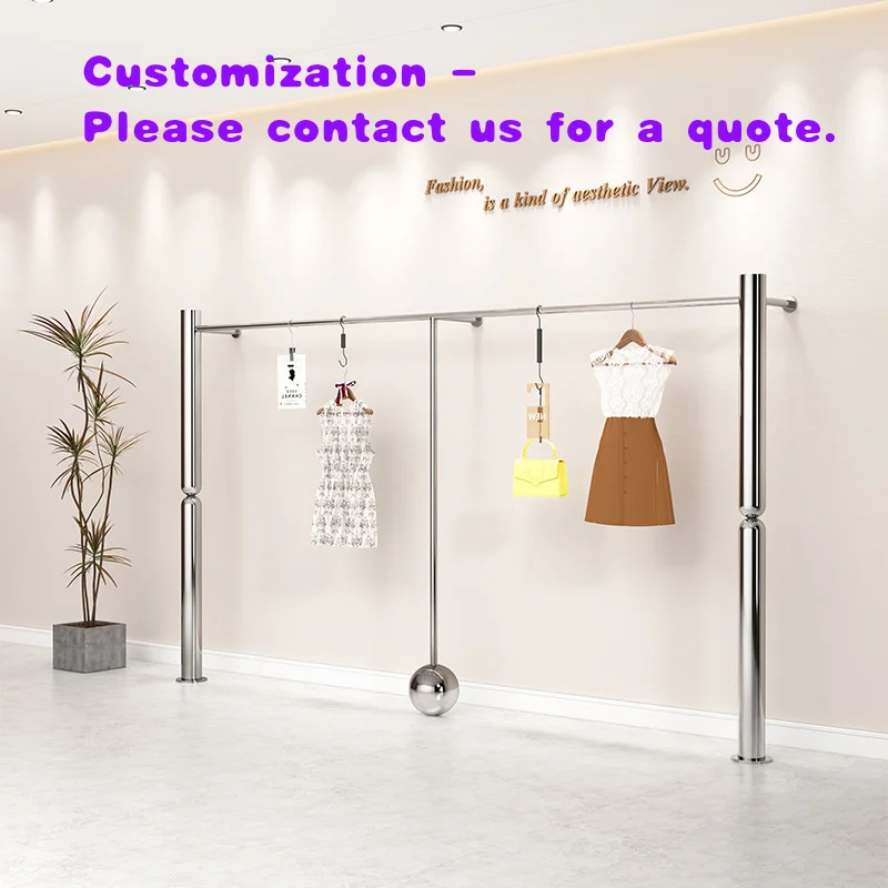 custom.Customize Women's & Children's Clothing Store Wall-Mounted Stainless Steel Hanger Rack Floor Display Shelf Shop Use