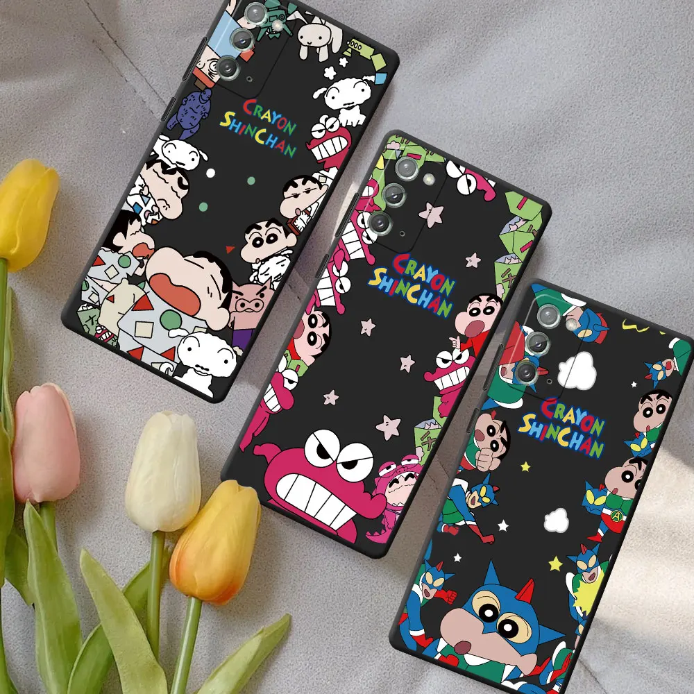 Phone Case For Samsung Note 20 Ultra 5G 10 Plus 9 Black TPU Cover M12 J6 Plus J7 J8 2018 M22 M02 F12 Coque Cute Crayon Shinchan