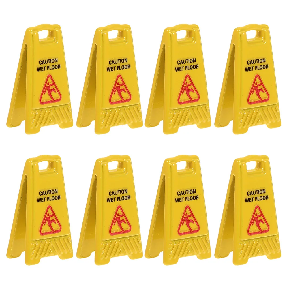 

8 Pcs Dollhouse Accessories Caution Signs for Floor Wet Toy Room Warning Alloy Miniature