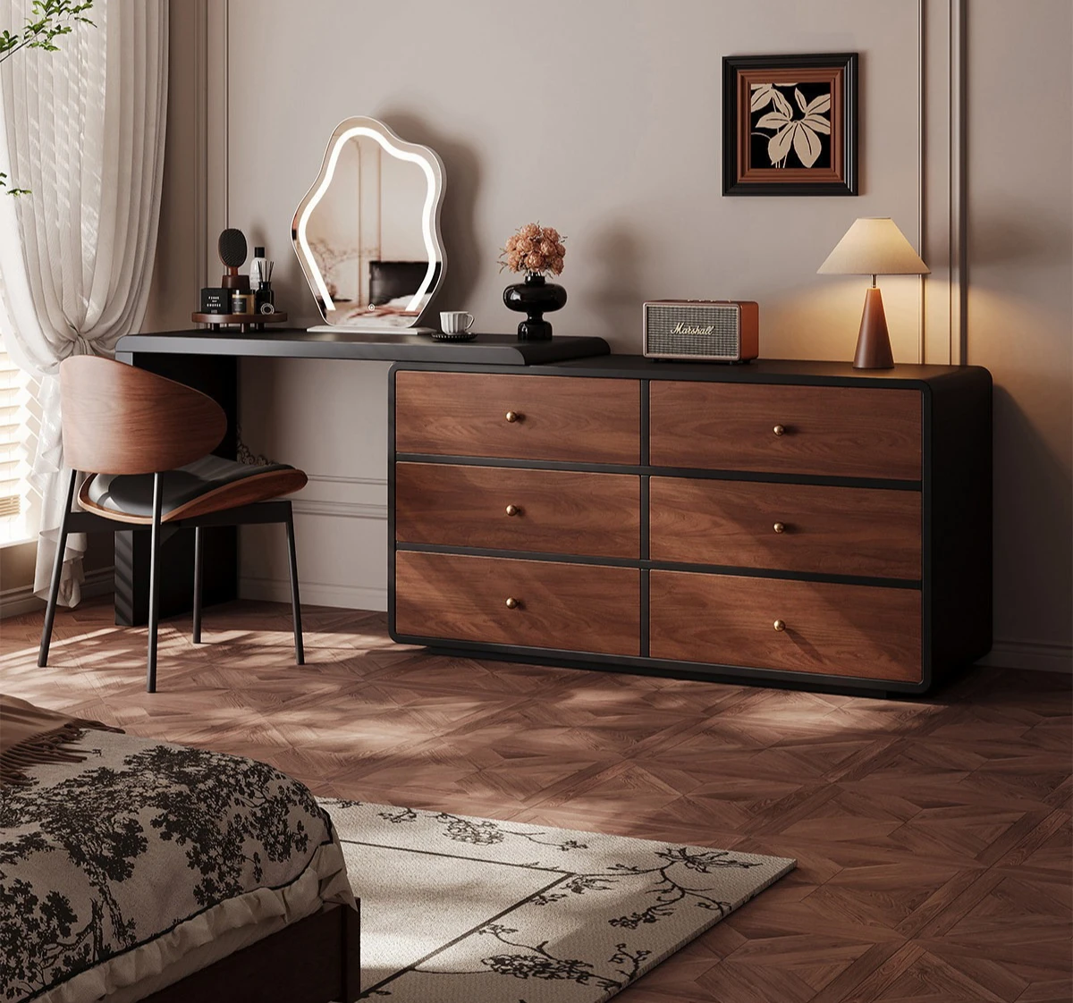 Luxury Medieval Solid Wood Spliced Vanity Dresser Combo, Multi Drawer Storage Chest Cabinet for Master Bedroom Home Furniture