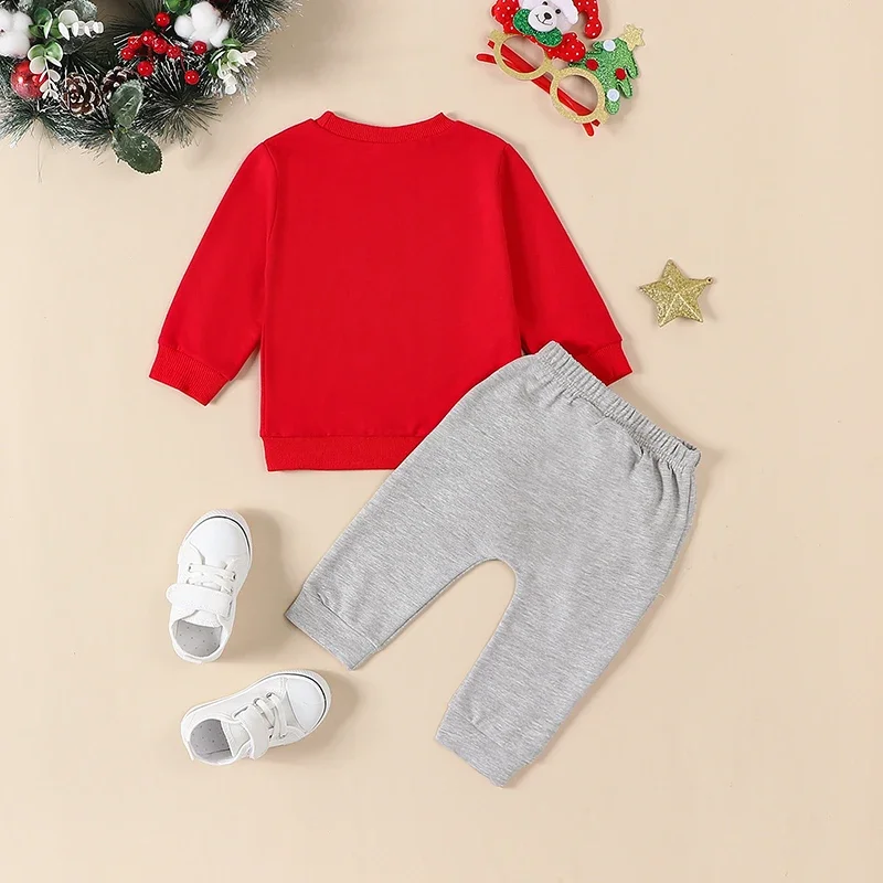 Kinder Jungen Weihnachten Outfits Brief Drucken Langarm Sweatshirts Tops Einfarbig Lange Hosen 2Pcs Trainingsanzüge Kleidung Set