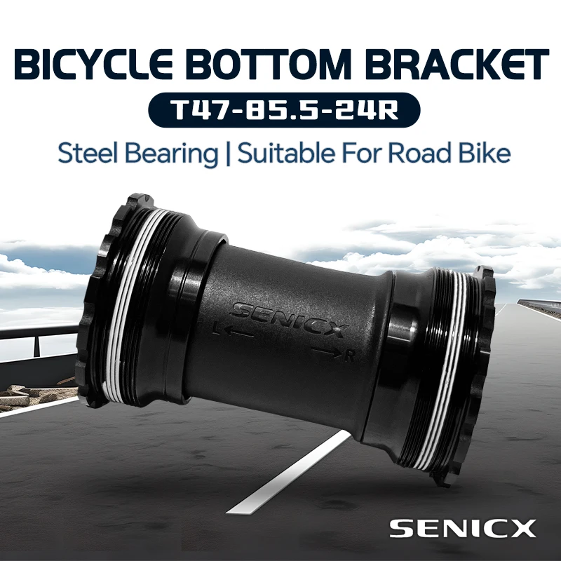 SENICX T47 85.5mm Bottom Bracket Fit for 24mm Crankset Waterproof Steel Bearings for Bicycle Thread Central Movement Road Bike