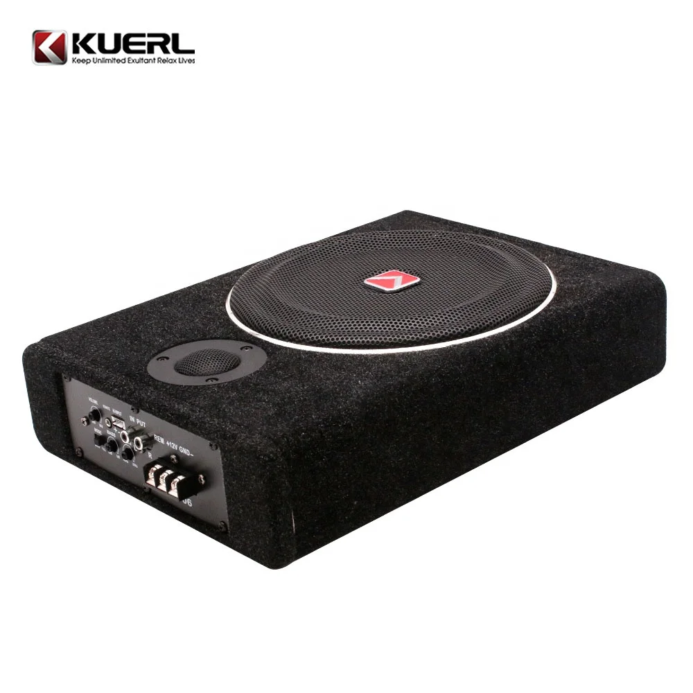 Hot Sale Felt wood Shell Ultra-thin 600W 92DB Car Audio Active Subwoofer Subwoofer Speaker Under Seat Slim Woofer with Tweeter