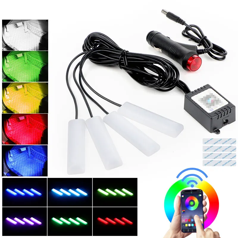 

Автомобильные светодиодные USB-светильники для ног с прикуривателем, универсальная внутренняя полоса 5050RGB, направляющая подсветки, симфоническая окружающая лампа