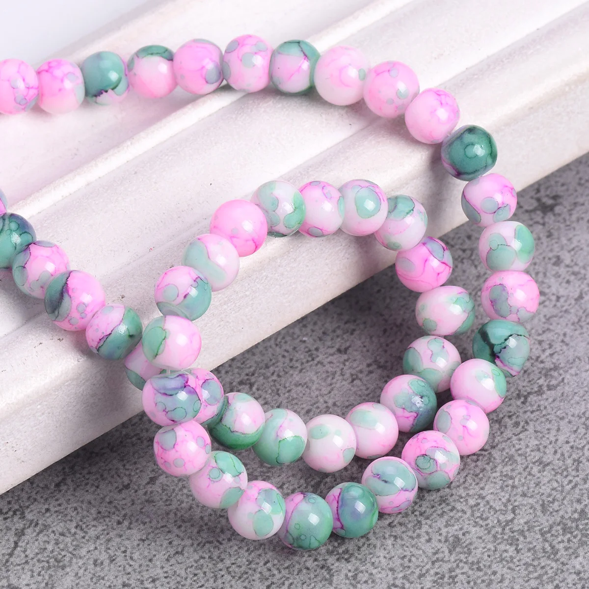 50pcs 6mm Round Green Pink Colorful Coated Painting Opaque Glass Loose Spacer Beads Lot For Jewelry Making DIY Findings