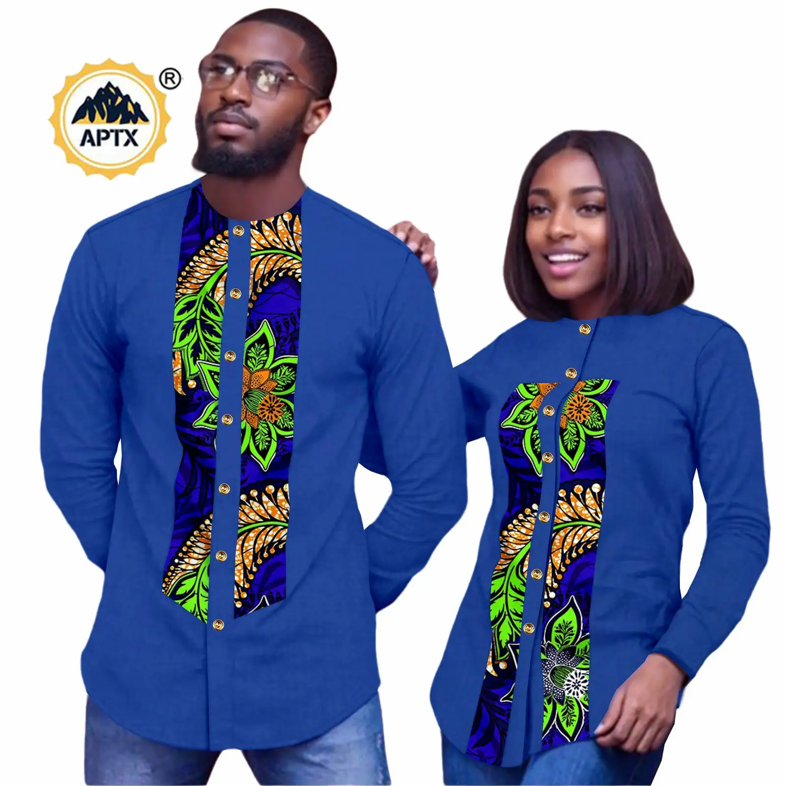 African Clothes for Women Matching Couple Clothes Dashiki Men Outfits Long Sleeve O-neck Button Top Shirt Couple Wear 24C042