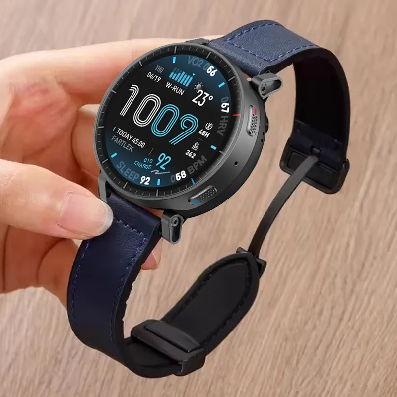 Silikon+Leder Armband für Amazfit Active Max Balance 2 1 Bip 6 5 T-Rex3 Pro 48mm 44mm Magnetisches Armband Amazfit Active 2 Square