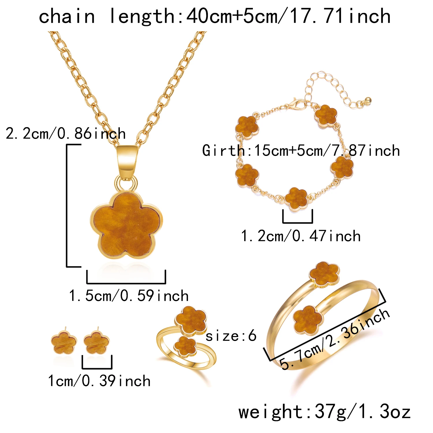 Süßes Sakura-Kirschblüten-Schmuckset für Damen, Trendiges Goldfarbenes Blumenketten-Set mit Ohrringen, Armband und Ring, Ästhetisches Schmuckgeschenk – Detail 7