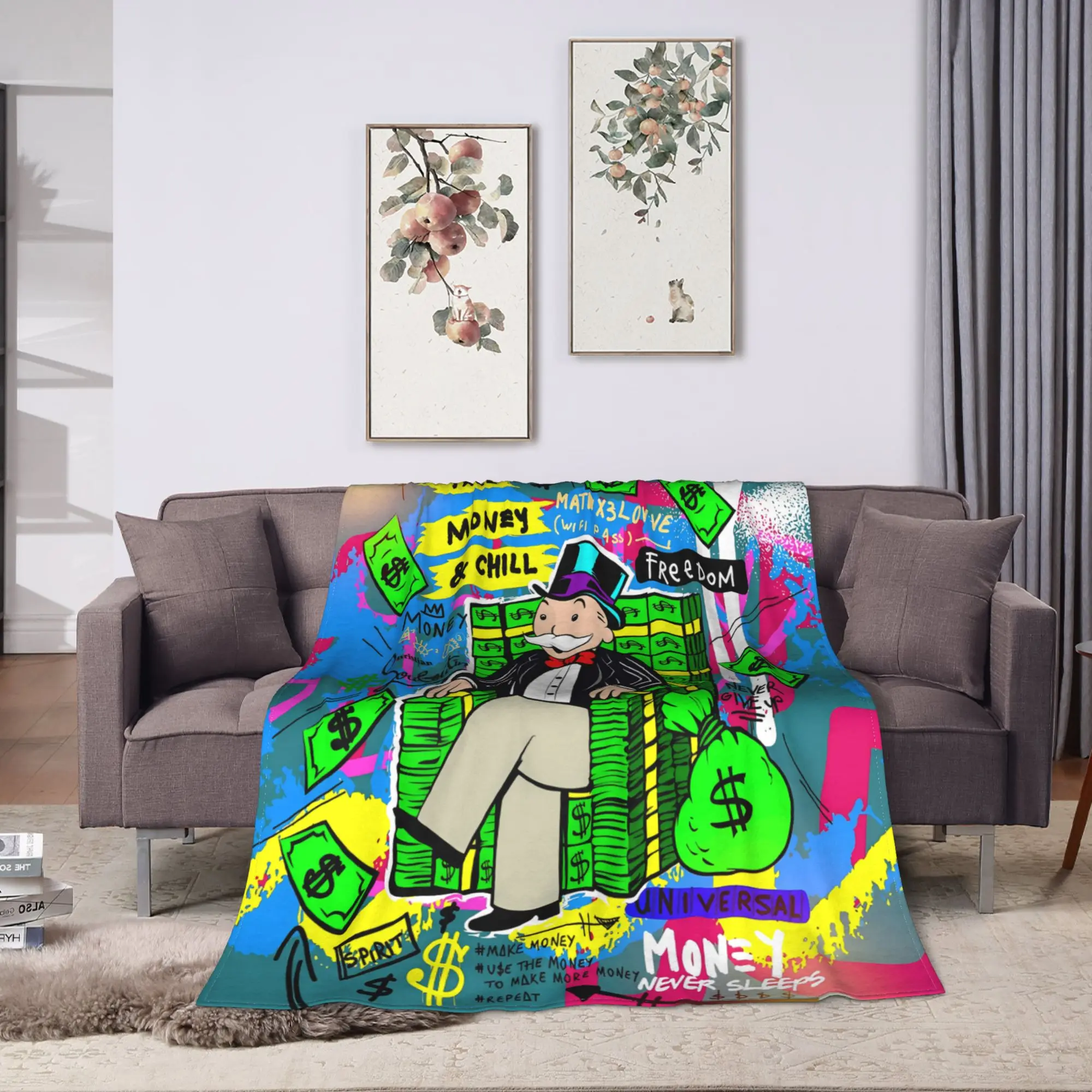 Soft Warm Blankets Travel Monopolys Money Dance Throw Blanket  Flannel Bedspread For Home Decor Funny Sofa Bed Cover
