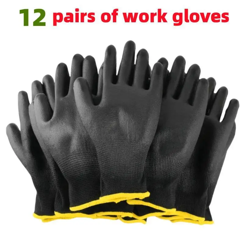 12 Pair Black /Grey/ horticulture Gloves Safety Work Gloves Repair Gloves Palm Coated Gloves Carpenter Repairman Supplies