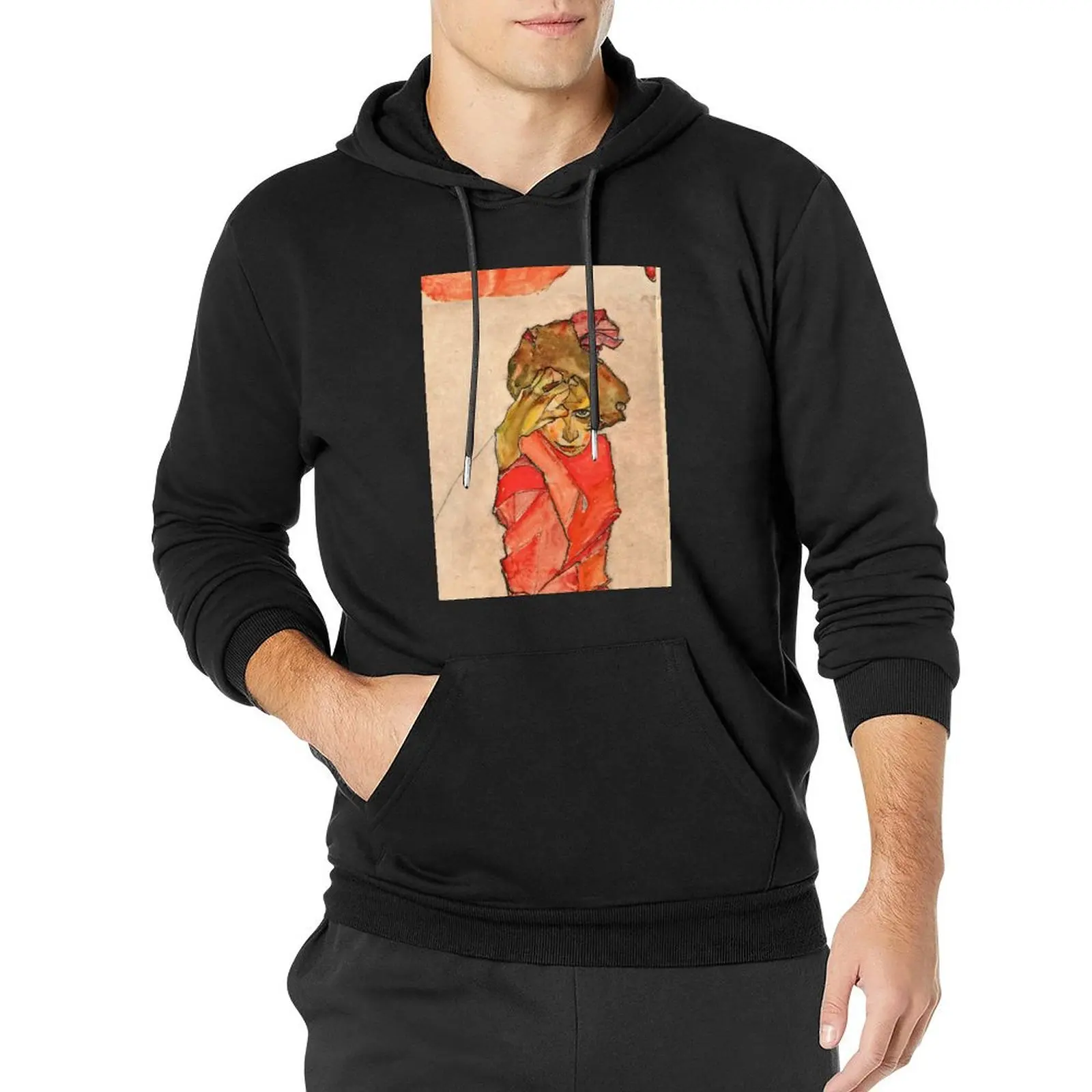 

Egon Schiele - Kneeling Female In Orange Red Dress 1910 Pullover Hoodie men's sweat-shirt autumn jacket men japanese style hoody