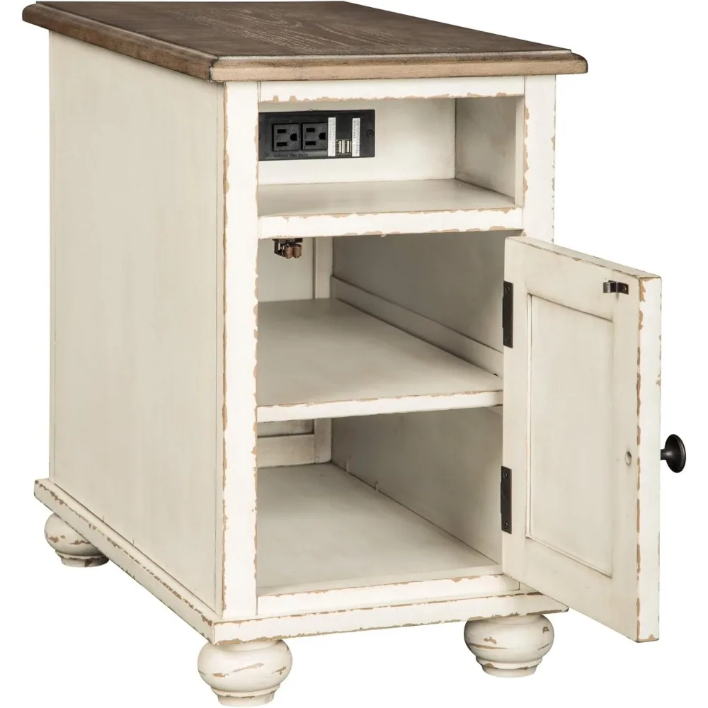 Realyn French Country Chair Side End Table with Outlets & USB Ports, Cream