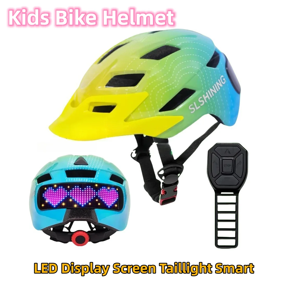 New children's bicycle helmet with LED display screen for boys and girls, road mountain bike tail lights, intelligent APP helmet