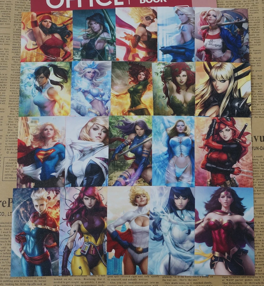 20pcs/set Female Super Hero Villain Character Cards Poison Ivy Harley Quinn Sexy Heroine Shiny Frosted Anti-Scratches Paper Card