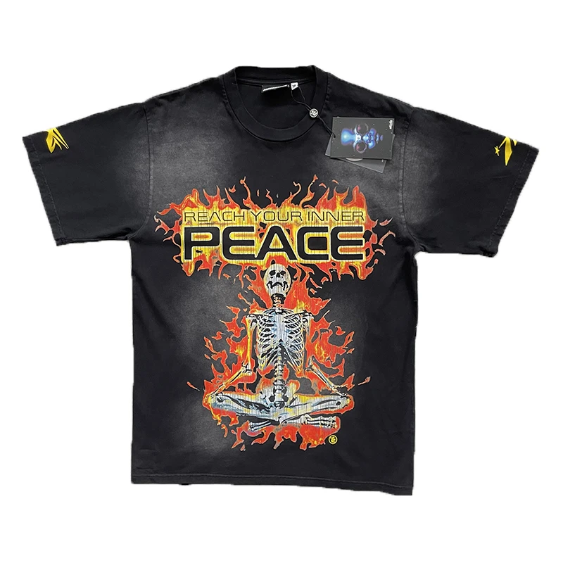 Hellstar Studios Reach Your Inner T Skull Heavy Craft Washed Short Sleeve Pure Cotton T-Shirt Youth Summer Fashion round Neck view 5