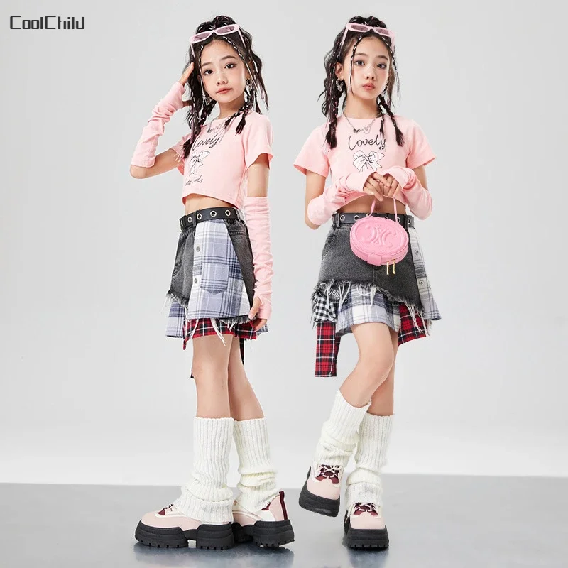 Girls Hip Hop Sweet Butterfly Crop Top Denim Jeans Skirt Kids Street Dance Clothes Sets Children Streetwear Teens K-pop Outfits