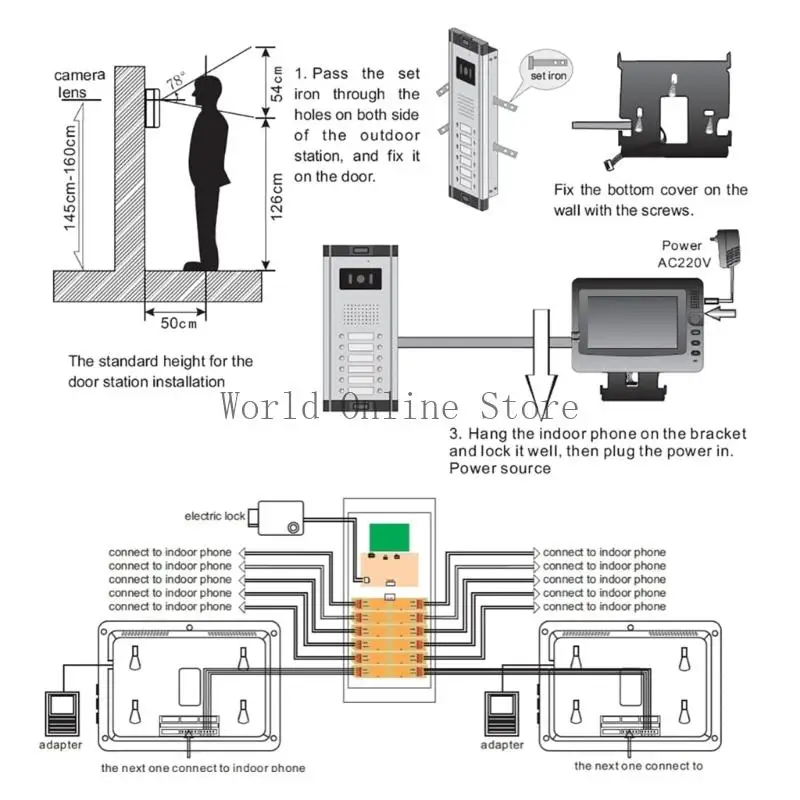 Sistema campainha intercomunicação vídeo com exibições internas 7 polegadas 700TVL Câmera externa 87HC