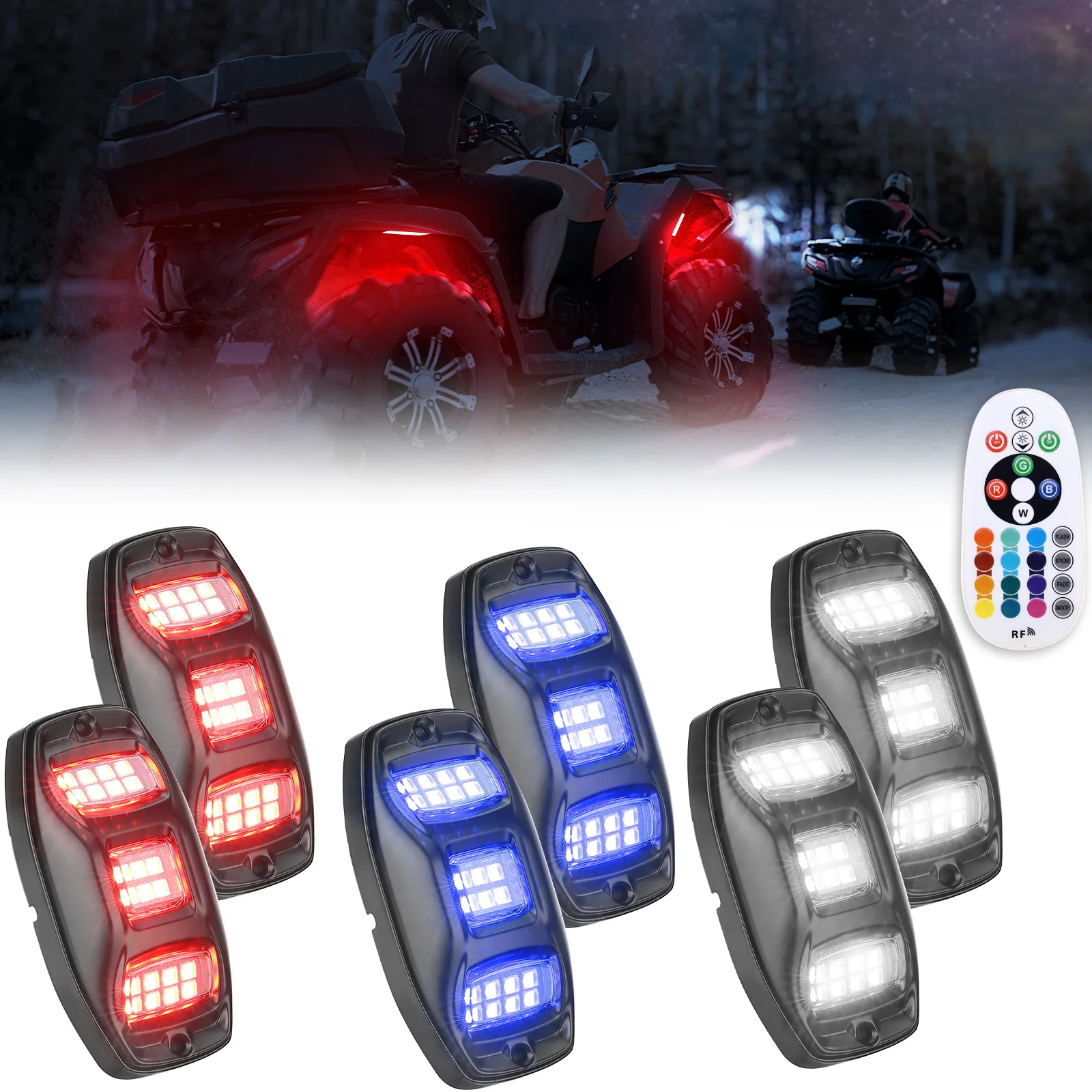 KEMIMOTO 6 Pods Rock Lights with APP/RF Control Multicolor Music Waterproof Neon Underglow Lighting for SUV Car UTV ATV Truck