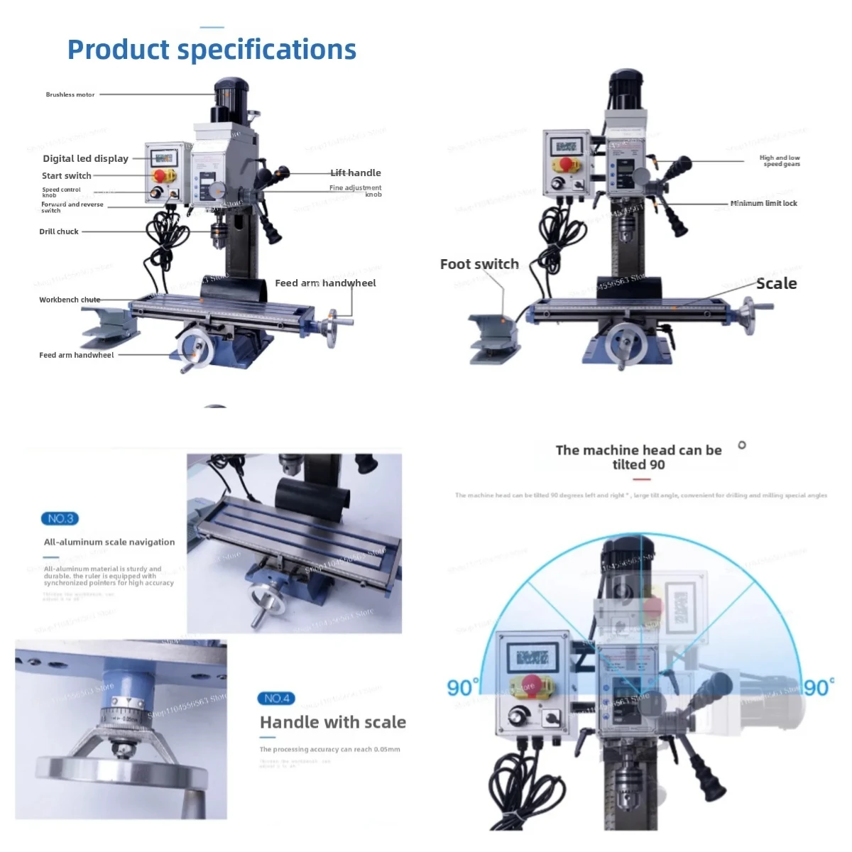 Digital desktop milling machine, home studio variable speed drilling and tapping small desktop milling and drilling machine
