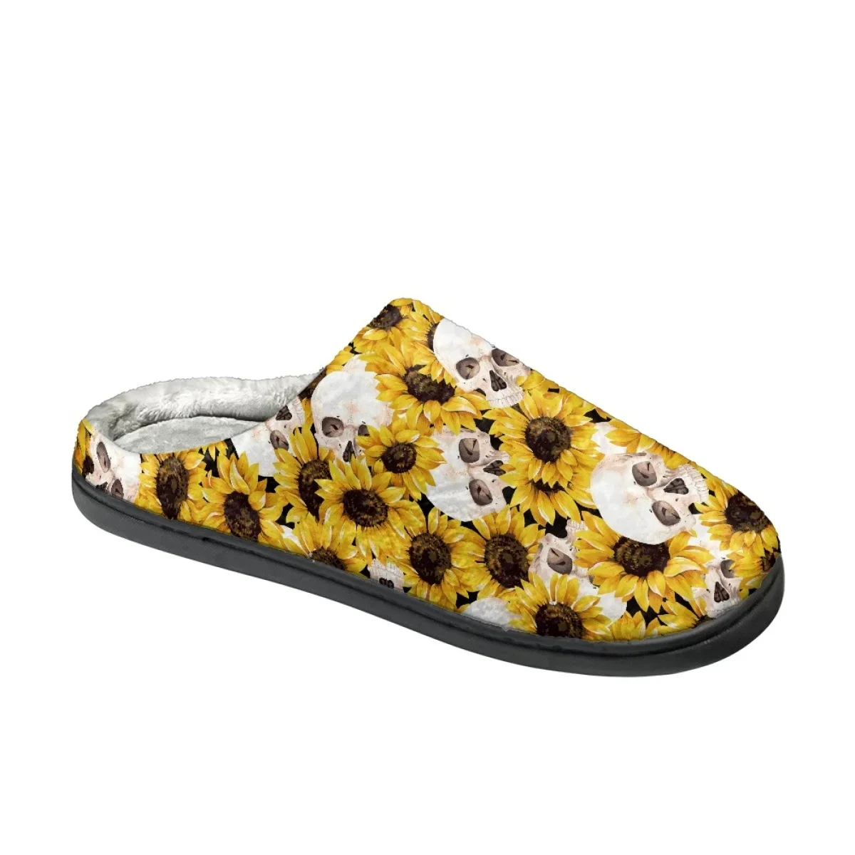 Zapatillas de casa cálidas y acogedoras para Mujer, Zapatos antideslizantes de algodón para interiores, diseño de girasol Skukll, Invierno