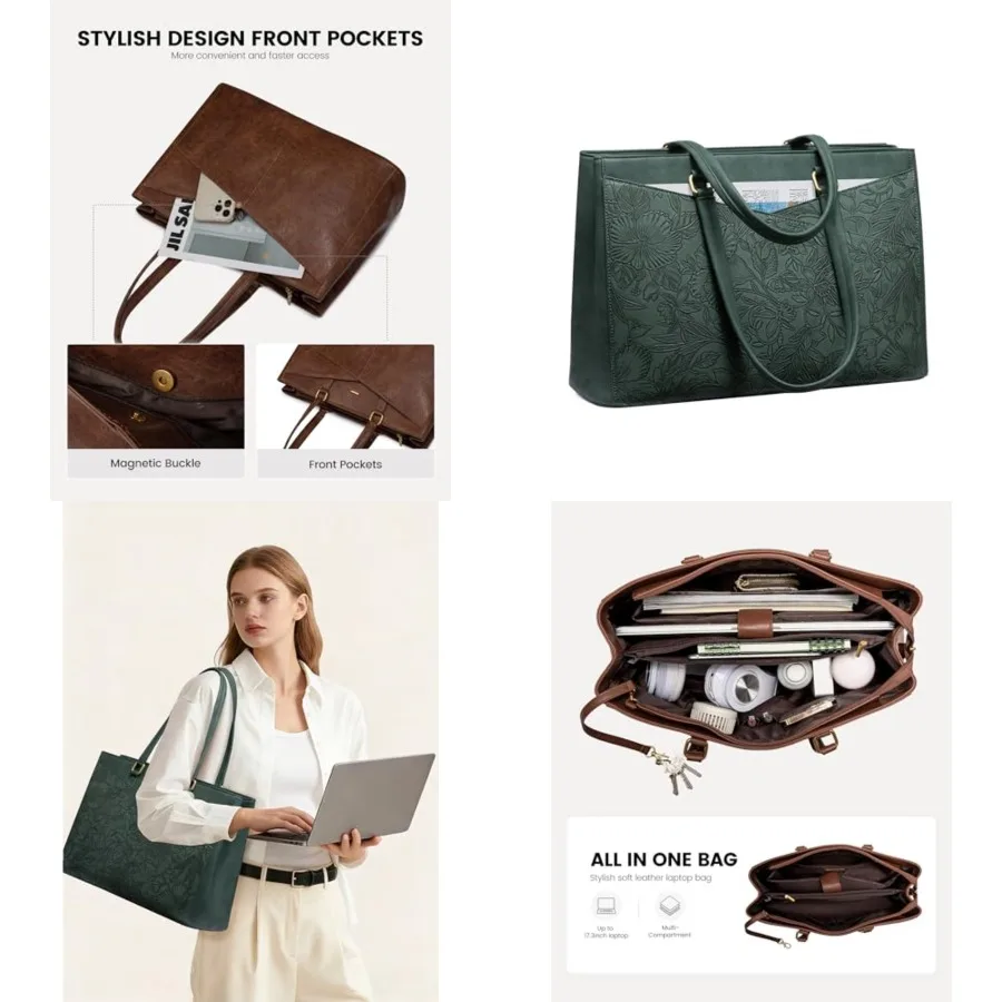 

Laptop Bag for Women, Laptop Tote Bag for Women, Vtage Leather Work Tote Bags Computer Teacher Bag, Waterproof Busess Bag Offic