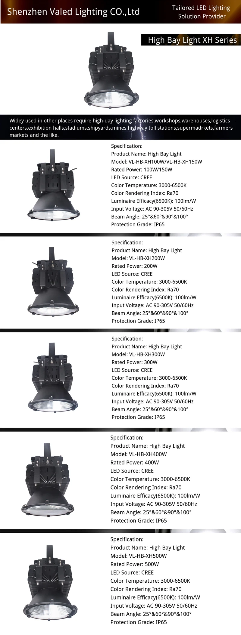 High Performance Industrial Led Light, 150W 200W 300W 400W 500W Led High Bay Light