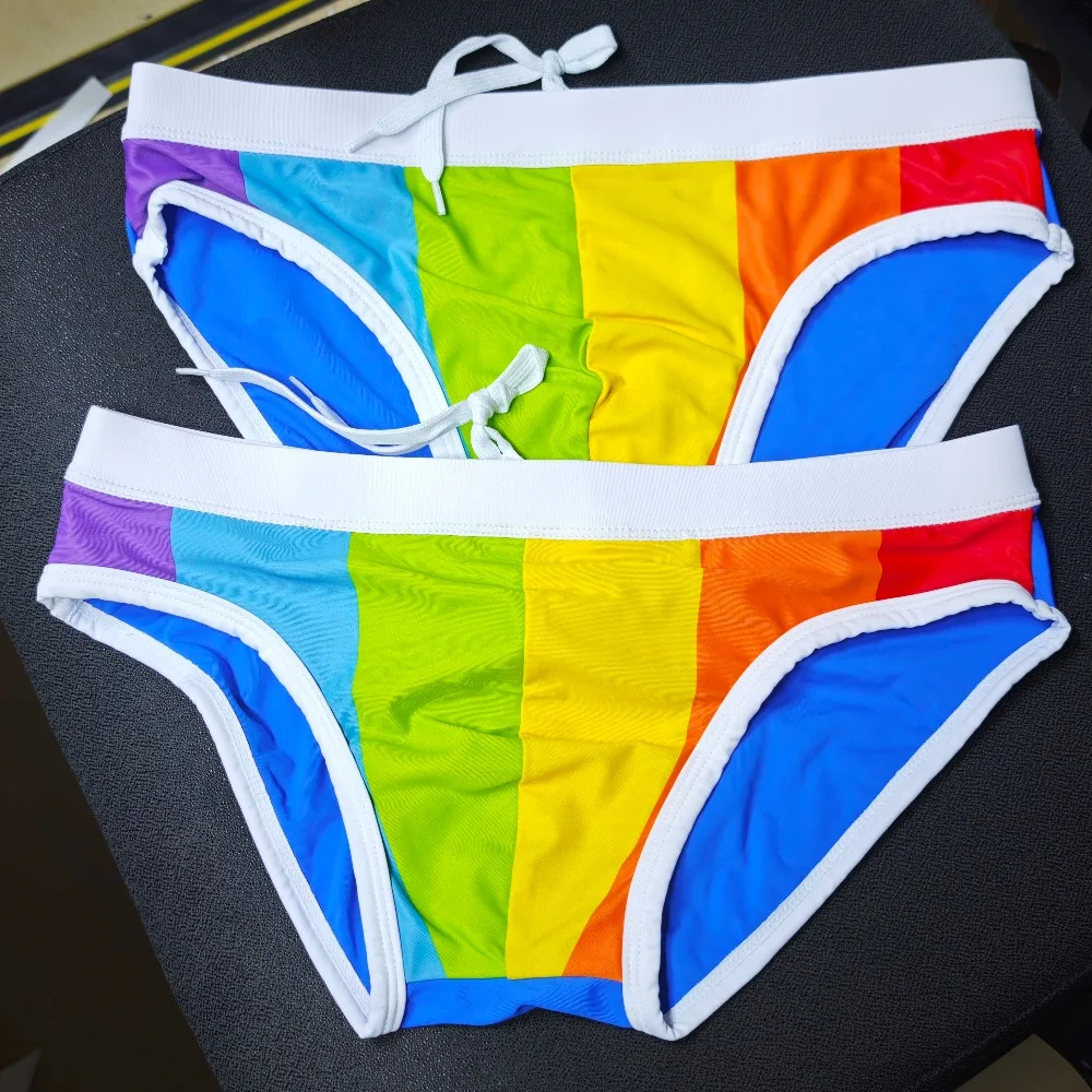 ..2026Combination triangle rainbow men's trunks low-rise quick-drying professional swimming trunks  swimsuits cross-border 10044