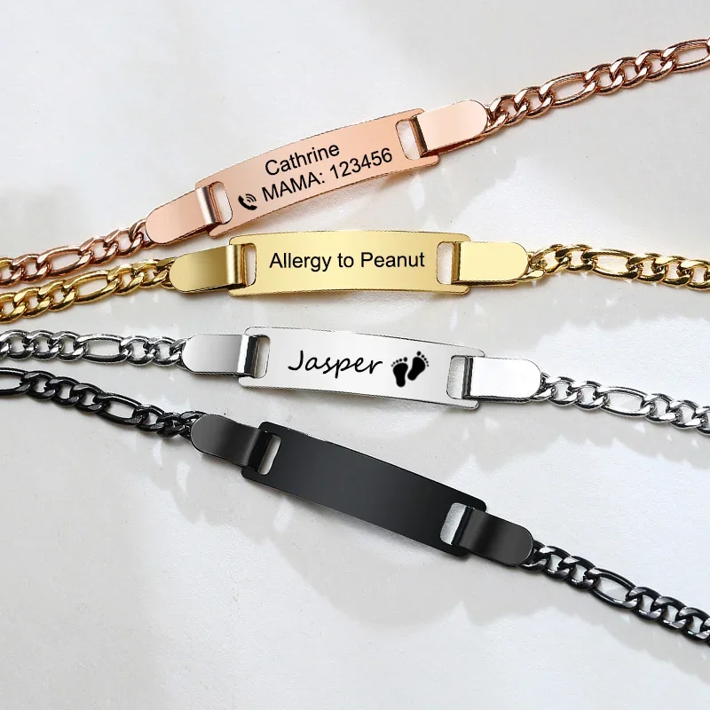 Custom Engraved Bracelets for Little Girl Gifts, Personalized Anti Allergy Stainless Steel Bar Girls Boys  Jewelry