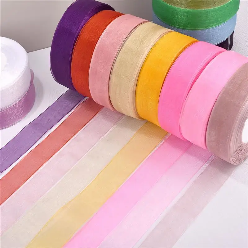50 Yards Spitze Gaze Chiffon Band 2,5 CM Hochzeit Einladung Blumensträuße Kranz Verpackung DIY Handgemachte Riemen Spitze Stoff