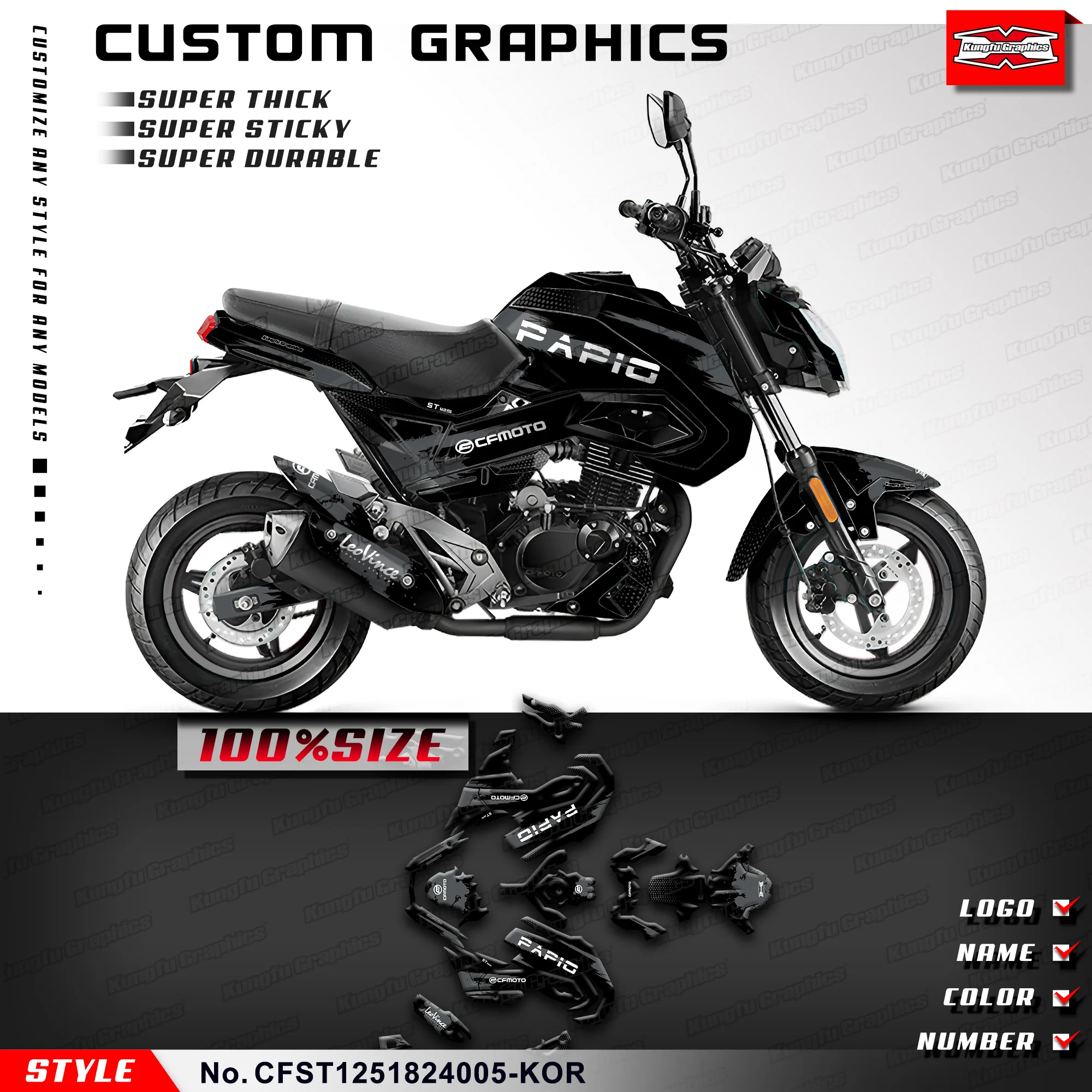 KUNGFU GRAPHICS Custom Stickers Vinyl Wrap Black for CFMOTO PAPIO ST125 2018 2019 2020 2021 2022 2023 2024, CFST1251824005-KOR